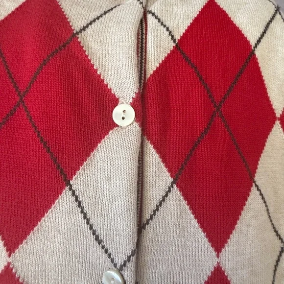 Lands End Red White Argyle Cardigan Size 14-16 Supima Cotton Button Front - Picture 4 of 6